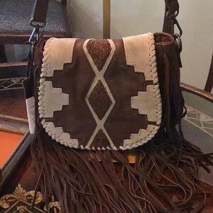 NEW IDYLLWIND Brown and Cream Cowgirl Fringe Crossbody Bag NWT